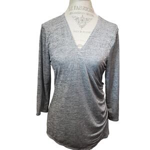 Jennifer Lopez Sparkly Shine Silver Scrunch Wrap Blouse Top | Size Large